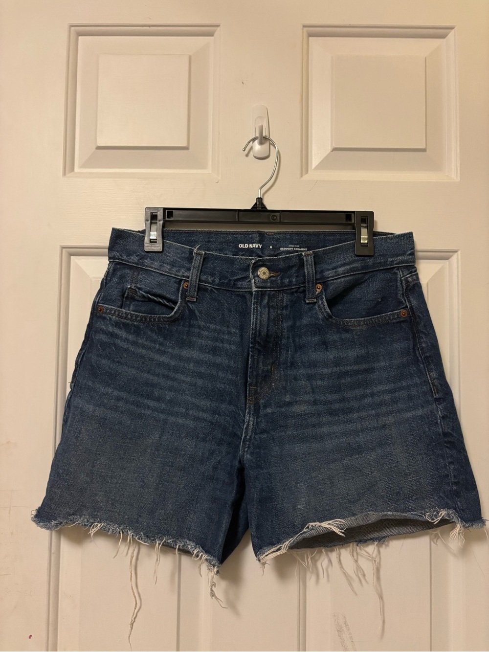 Old Navy Slouchy Straight Dark Blue Raw Hem Denim Cutoff Shorts Size 6